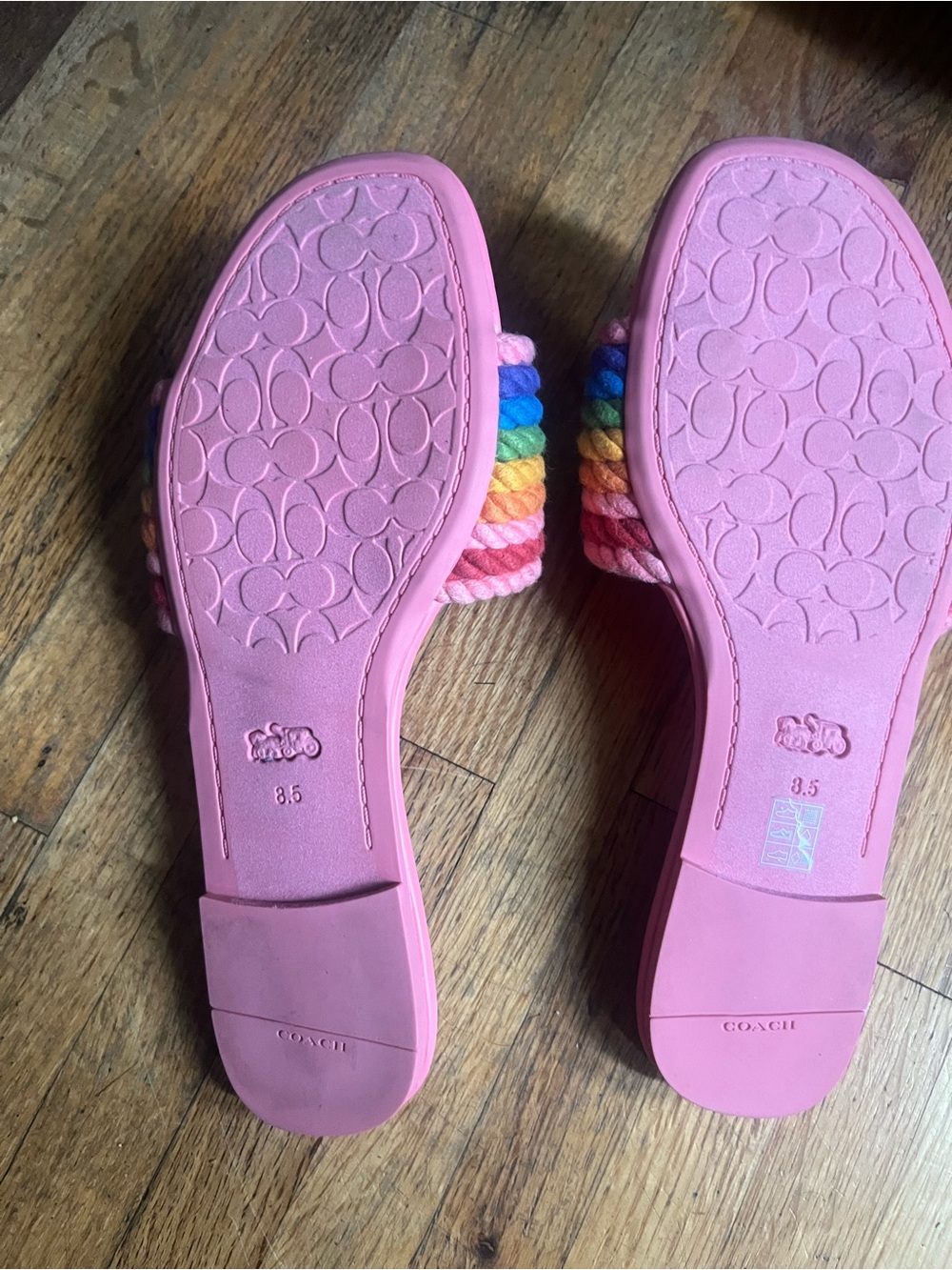 Coach Pink Slide Sandals with Rainbow Rope Straps - Picture 3 of 5